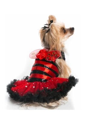 Pawpatu~Sequin Red & Black Ladybug Pet Dress with Tulle Skirt~ XS (4-7 lbs)